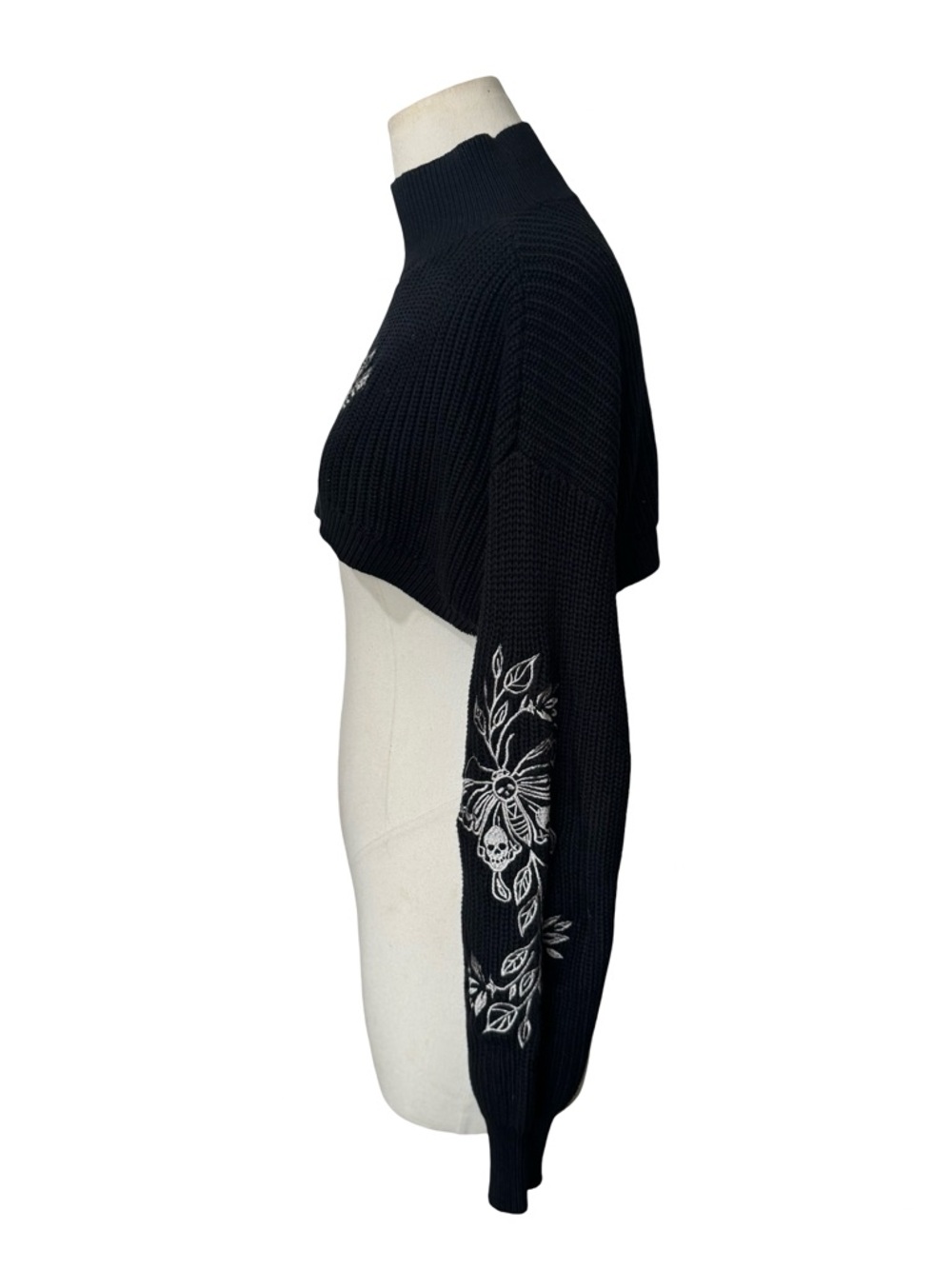 Cosmic Aura Death's-Head Moth Mock Neck Girls Crop Sweater - Picture 4 of 8